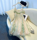 Shiny Summer Dress Spaghetti Straps Sequins Ruffle Short Woman Dress Party Dresses HZ0319