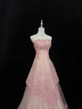 Sweet Prom Dress A Line Strapless Lace Evening Dress Birthday Party Dress Gala Dress HZ0319