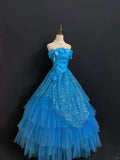 Shiny Prom Dress Strapless Flower Pleated Ball Gown Evening Dress 16th Dress HZ0319
