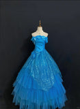 Shiny Prom Dress Strapless Flower Pleated Ball Gown Evening Dress 16th Dress HZ0319