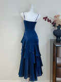 Charming Prom Dress Spaghetti Straps Pleated Evening Dress Gala Dress HZ0319