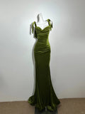 Gorgeous Prom Dress Velvet Spaghetti Straps Pleated Mermaid Evening Dress Wedding Guest Dress HZ0319