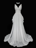 Elegant Prom Dress A Line V-neck Pleated Evening Dress Gala Dress HZ0319
