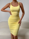 Casual Summer Dress Pleated Fitted Women Dress Vacation Outfits Black Girl Outfits HZ0319