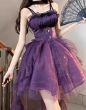 Stunning Homecoming Dress Purple Spaghetti Straps Ruffle Tulle Birthday Party Dress Short Prom Dress Cocktail Dress HZ0319