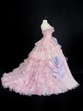 Pretty Prom Dress Strapless Lace Ruffle Ball Gown Evening Dress Sweet 16 Dress HZ0319