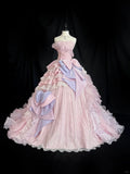 Pretty Prom Dress Strapless Lace Ruffle Ball Gown Evening Dress Sweet 16 Dress HZ0319