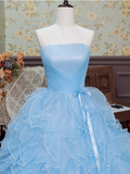 Sweet Prom Dress Strapless Pleated Ruffle Ball Gown Sweet 16 Dress Evening Dress HZ0319