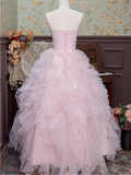 Cute Prom Dress Pink Strapless Pleated Ruffle Ball Gown 16th Dress Evening Dress HZ0319