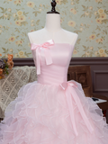 Cute Prom Dress Pink Strapless Pleated Ruffle Ball Gown 16th Dress Evening Dress HZ0319