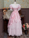 Stunning Prom Dress Pink Square Neck Pleated Lace Evening Dress16th Dress HZ0319