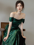 Shiny Prom Dress A Line Off Shoulder Pleated Evening Dress Gala Dress Party Dress HZ0319