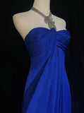 Sexy Prom Dress Blue A Line Halter Pleated Long Gala Dress Evening Dresses Party Dress HZ0319