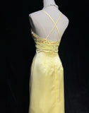 Stunning Prom Dress Light Yellow Spaghetti Straps Pleated Gala Dress Evening Dresses Party Dress HZ0319