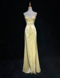 Stunning Prom Dress Light Yellow Spaghetti Straps Pleated Gala Dress Evening Dresses Party Dress HZ0319