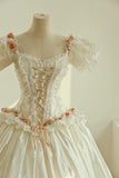 Elegant Square Neck Lace Ruffle Pleated Wedding Dress HZ0319