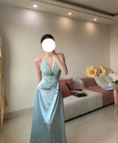Sweet Prom Dress Light Blue A Line V-neck Party Dress Gala Dress HZ0319