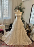 Elegant Sweetheart Lace Tulle Tiered Wedding Dress HZ0319