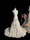 Charming Prom Dress Strapless Pleated Tiered Mermaid Evening Dress Gala Dress HZ0319