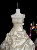 Elegant Square Neck Pleated Beading Tiered Wedding Dress HZ0319