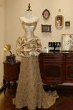 Charming Prom Dress Strapless Pleated Flower Evening Dress Gala Dress HZ0319