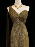 Shiny Prom Dress Gold One Shoulder Gala Dress Evening Dress HZ0319