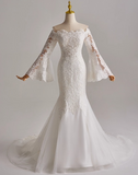 Elegant Wedding Dress Off Shoulder Long Sleeve Tulle Mermaid Wedding Dress HZ0319