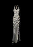 Stunning Prom Dress V-neck Pleated Long Mermaid Prom Dress Birthday Party Dress HZ0319
