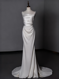 Minimalist Wedding Dress Spaghetti Straps Pleated Beading Mermaid Wedding Dress HZ0319