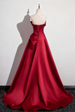 Pretty Prom Dress Wine Red A Line Strapless Pleated Prom Dress Evening Gown Gala Dress HZ0319