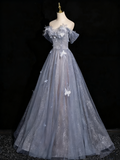 Shiny Prom Dress Off Shoulder Tulle Pleated Evening Gown Birthday Party Dress HZ0319