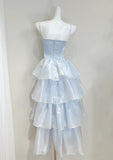 Sweet Prom Dress Baby Blue Spaghetti Straps Ruffle Cocktail Dress Birthday Party Dress HZ0319