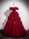 Gorgeous Prom Dress Off Shoulder Flower Tulle Pleated Evening Dress Quinceanera Dress HZ0319