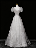 Shiny Prom Dress A Line V-neck Tulle Evening Dress Quinceanera Dress HZ0319