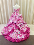 Pretty Prom Dress Strapless Print Ruffle Quinceanera Dress Evening Dress Ball Gown HZ0319