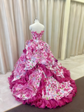 Pretty Prom Dress Strapless Print Ruffle Quinceanera Dress Evening Dress Ball Gown HZ0319