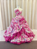 Pretty Prom Dress Strapless Print Ruffle Quinceanera Dress Evening Dress Ball Gown HZ0319