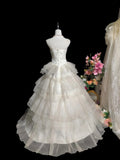Vintage Wedding Dress Straps Tulle Tiered Pleated Wedding Dress HZ0319