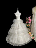 Vintage Wedding Dress Straps Tulle Tiered Pleated Wedding Dress HZ0319