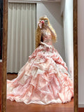 Sweet Prom Dress Strapless Pleated Ruffle Ball Gown Quinceanera Dress HZ0319