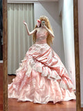 Sweet Prom Dress Strapless Pleated Ruffle Ball Gown Quinceanera Dress HZ0319