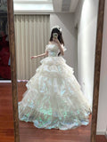 Shiny Prom Dress Off Shoulder Tiered Ball Gown Birthday Party Dress Princess Dress HZ0319
