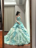 Sweet Prom Dress Strapless Tiered Pleated Ball Gown Quinceanera Dress HZ0319