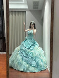 Sweet Prom Dress Strapless Tiered Pleated Ball Gown Quinceanera Dress HZ0319
