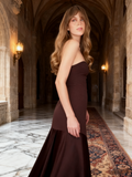 Minimalist Prom Dress Strapless Long Evening Dress Wedding Guest Dress HZ0319