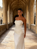 Elegant Prom Dress Strapless Pleated Long Evening Dress Gala Dress HZ0319