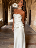 Elegant Prom Dress Strapless Pleated Long Evening Dress Gala Dress HZ0319