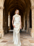 Charming Prom Dress High Collar Backless Pleated Long Evening Dress Gala Dress HZ0319