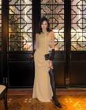 Sexy Prom Dress High Collar Slit Pleated Long Evening Dress Birthday Party Dress HZ0319