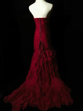 Elegant Prom Dress Wine Red Sweetheart Pleated Mermaid Birthday Party Dress Evening Dress HZ0319